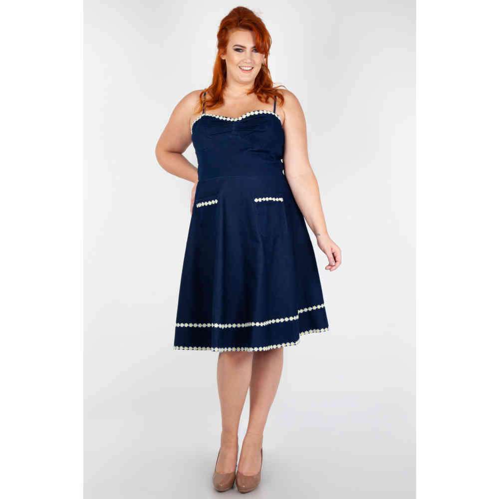 Voodoo Vixen - Daisy May Denim Flare jurk - Blauw